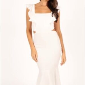 Petal & Pup White Midi Dress with Ruffle Detail